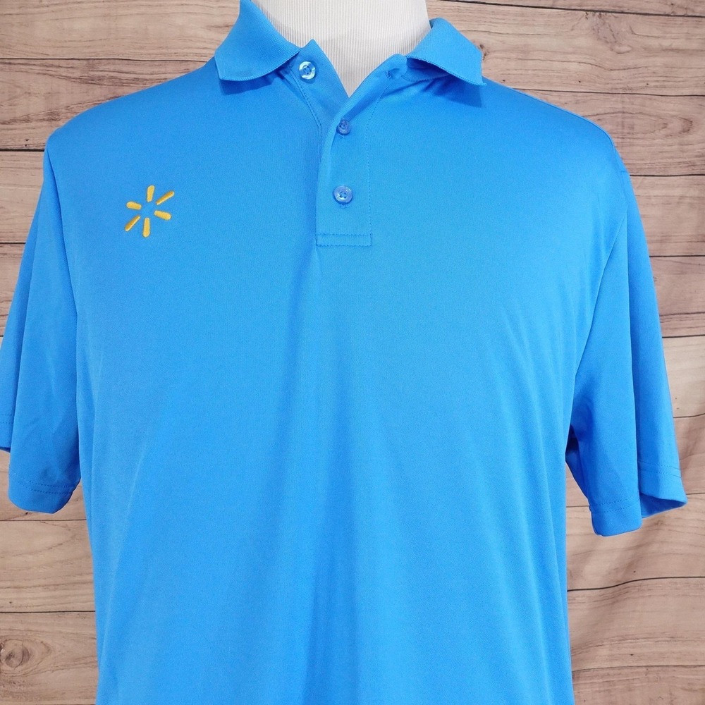 Walmart Polo Shirt Mens L Blue Polyester Spandex Stretch Tagless Workwear